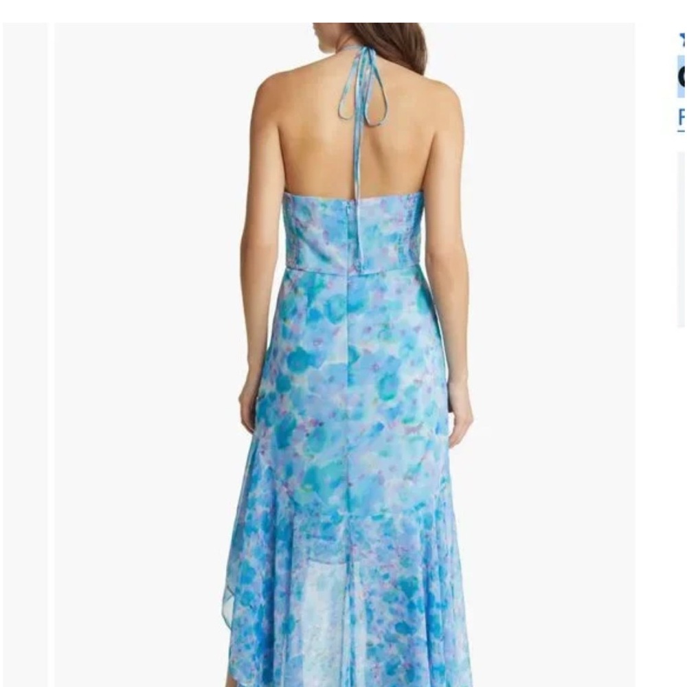 Elegant Blue Floral Halter Dress - Picture 2 of 2